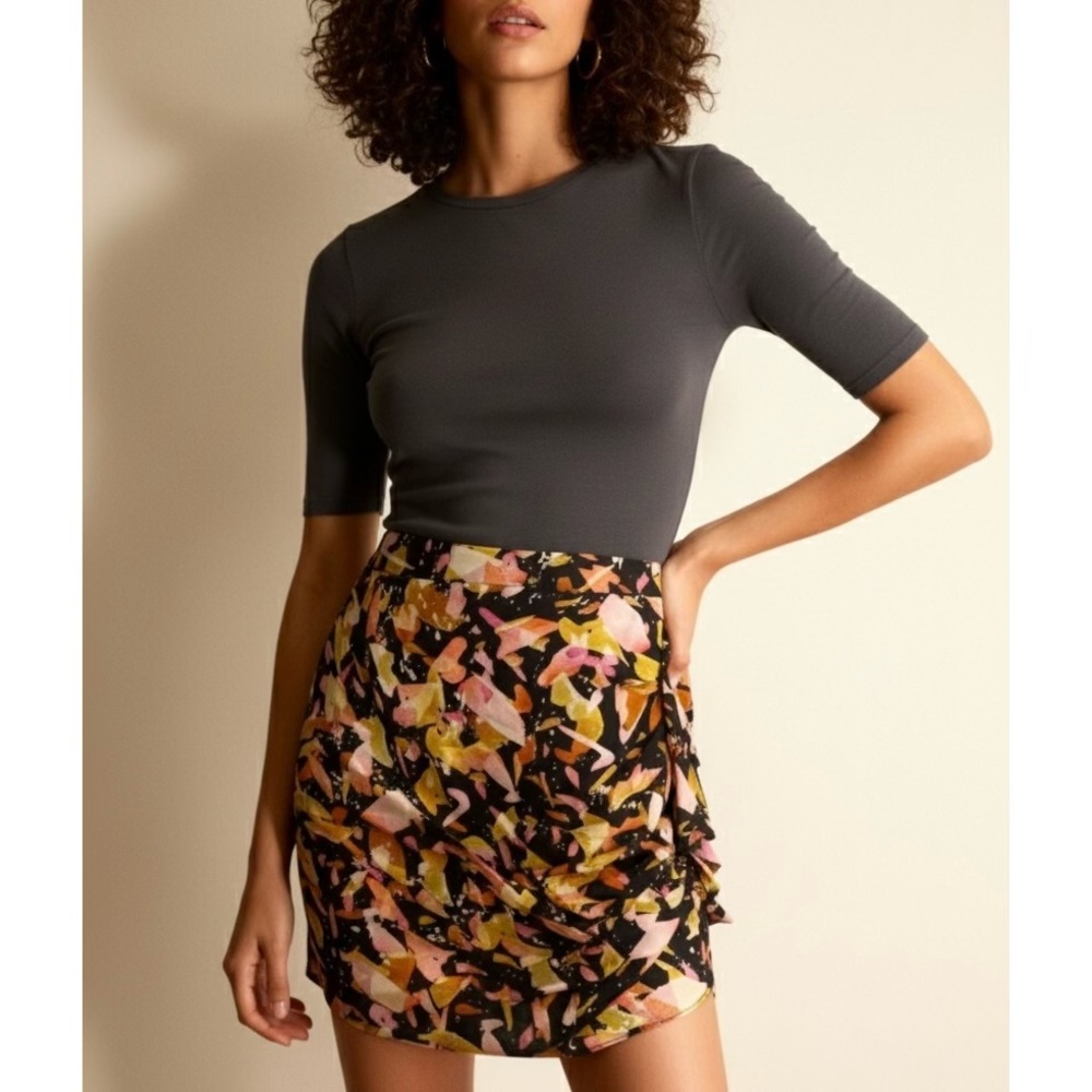 Marie Oliver Rachel Silk Skirt Fruity Abstract Ruffle Ruched Mini Size 2